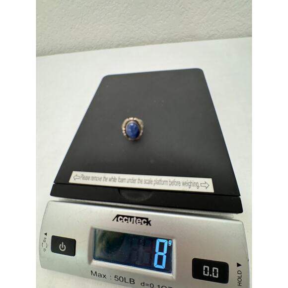 Lapis Lazuli Silver Womens Ring Sz 8 8.5 Oval Signed Inca Sterling Engraved - Picture 4 of 6
